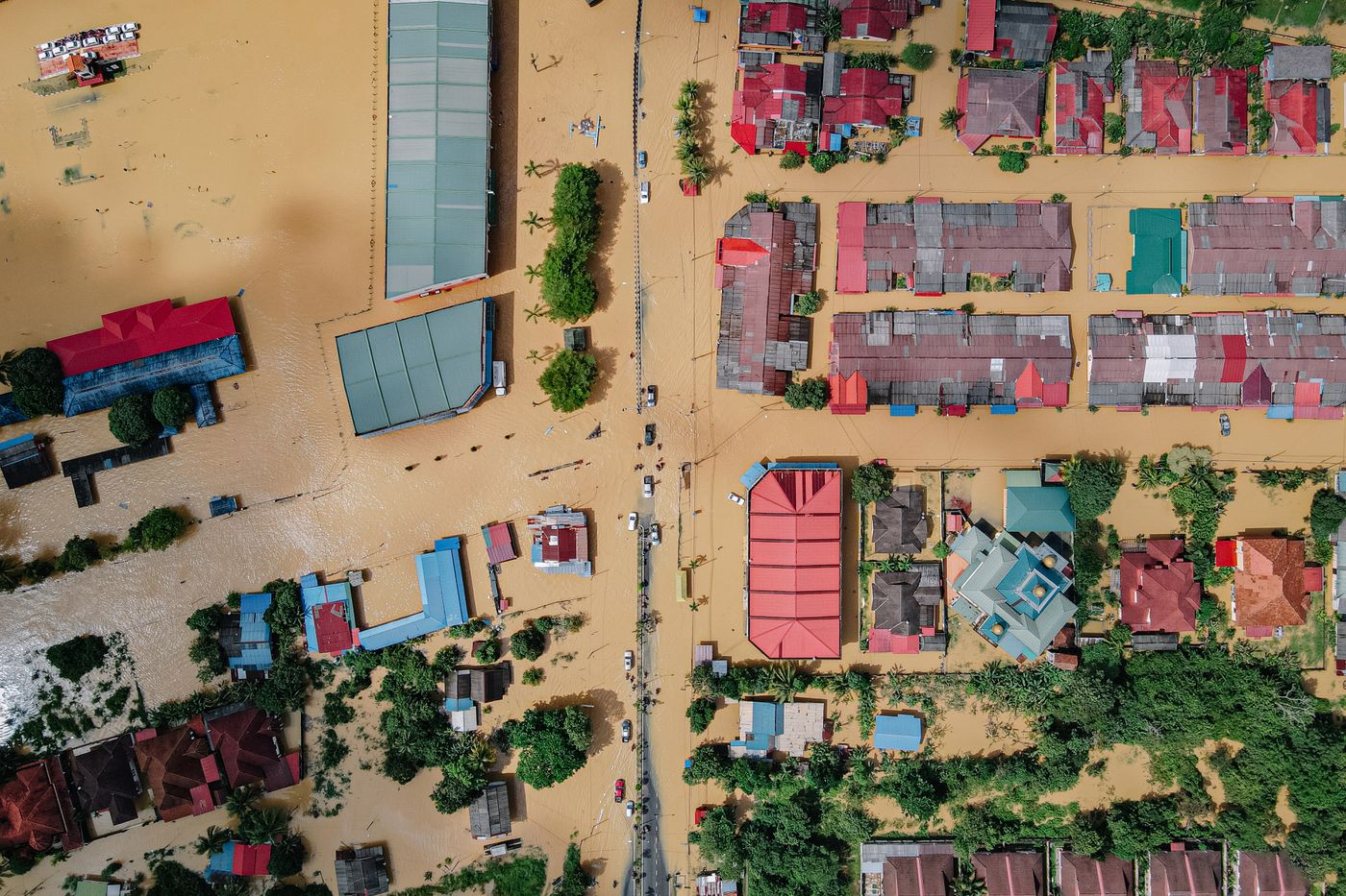 Flooded small rural village