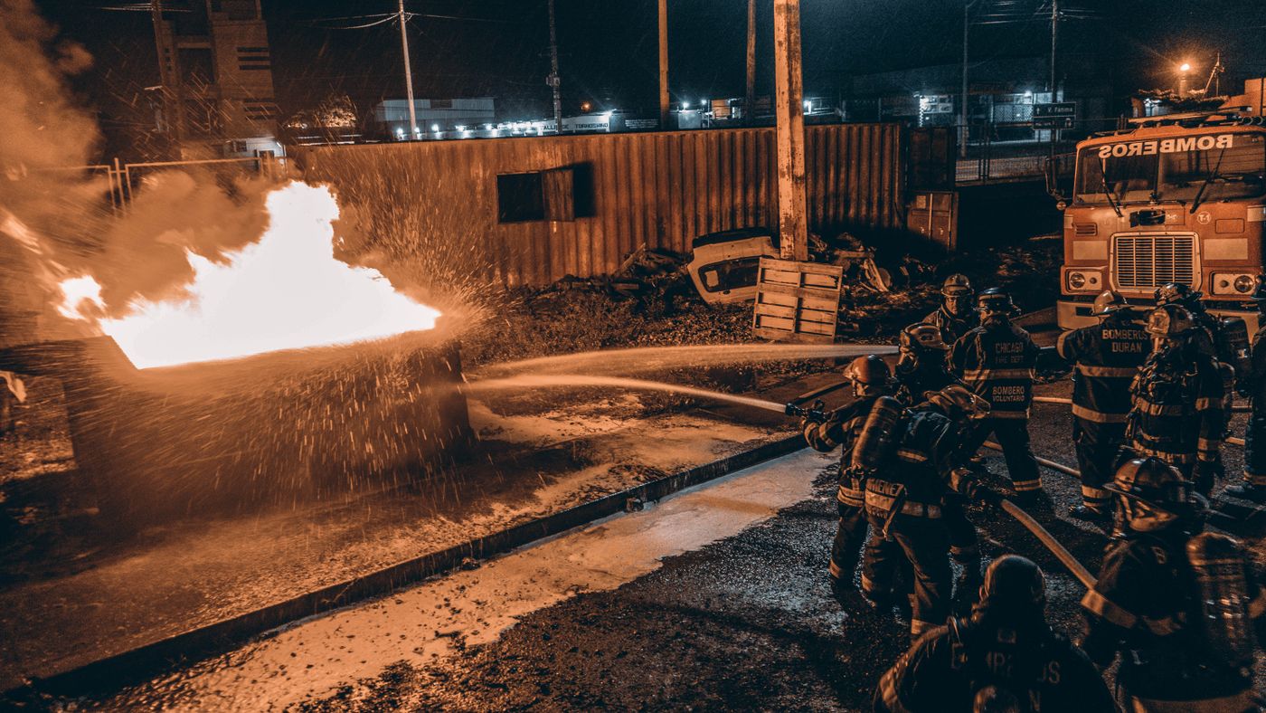 Firefighters extinguishing a fire