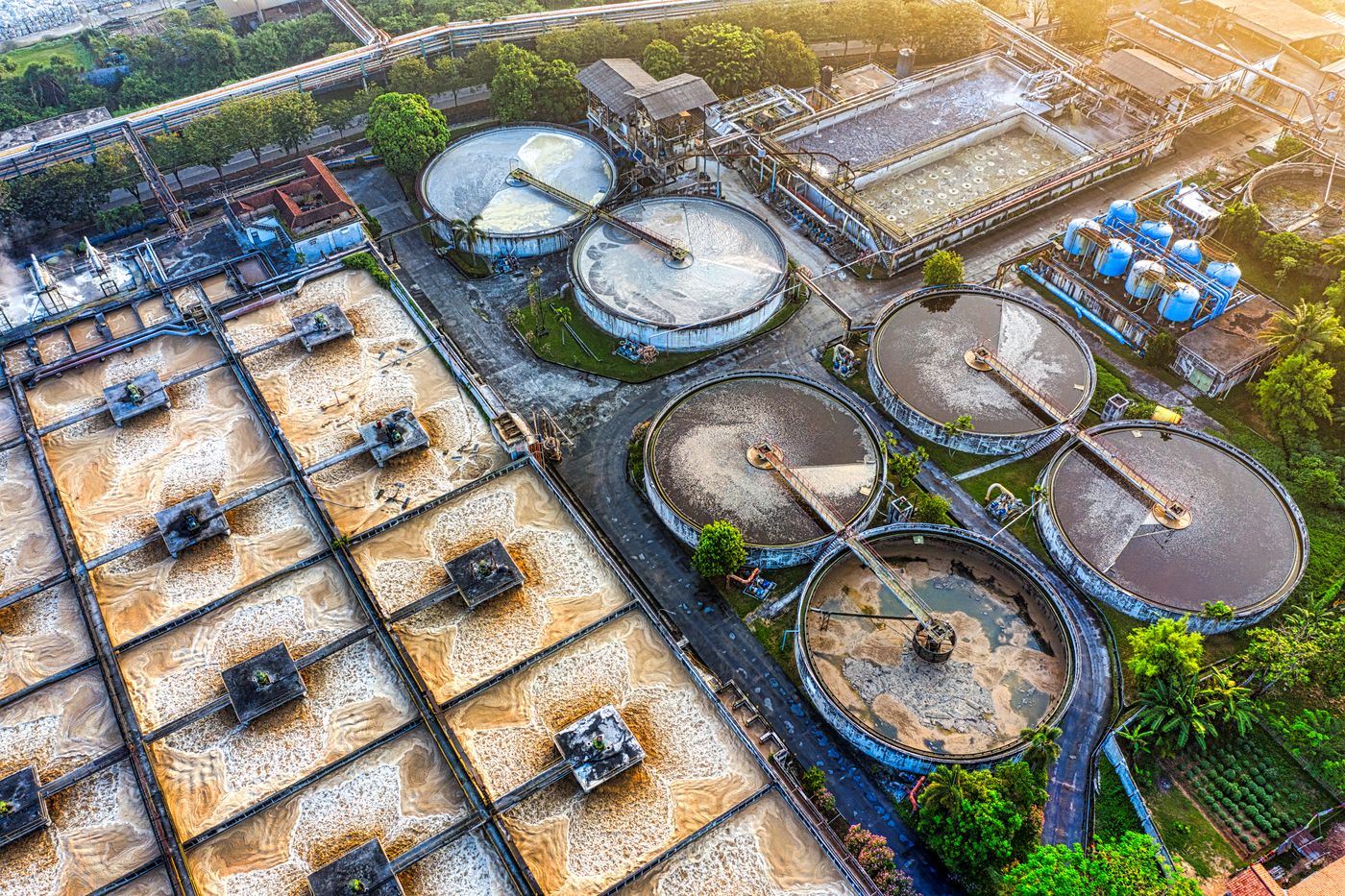 Aerial view of a municipal water treatment facility