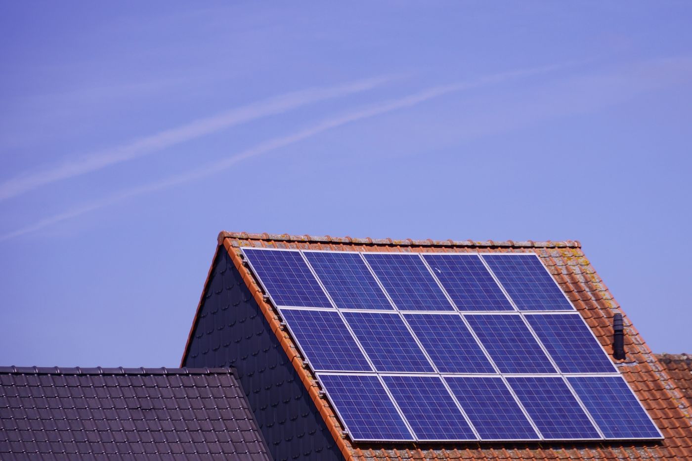 Solar panels on a building roof